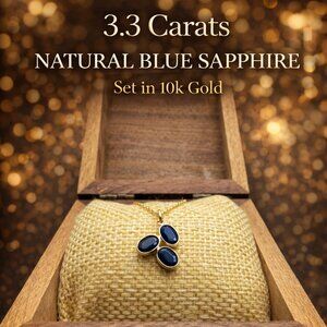 3.3 Carat Natural Blue Sapphire Pendant – 10K Yellow Gold –